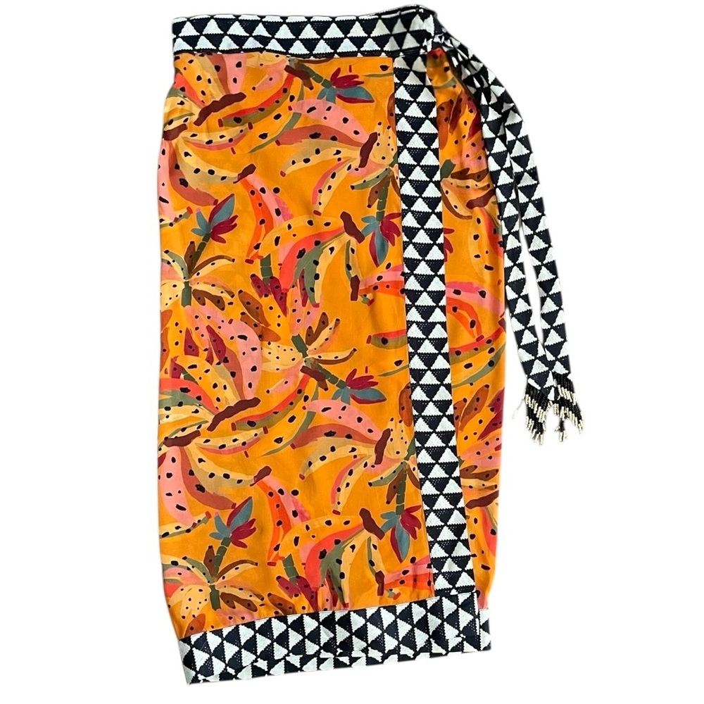Farm Rio Anthropologie Contrast Wrap Midi Skirt Orange XS New Boho tropical pool - Picture 6 of 9